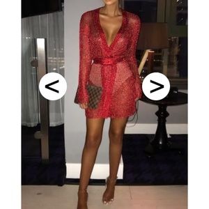Red metallic dress in packaging. Final sale
